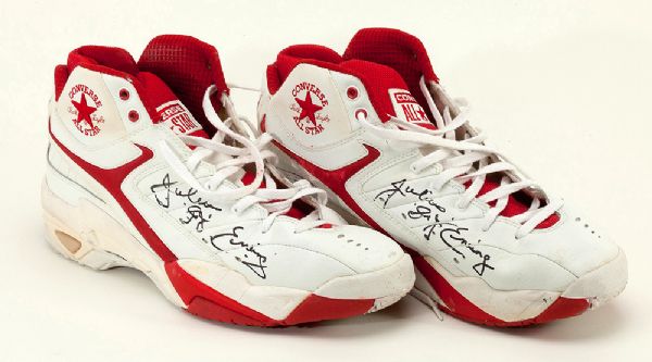 PAIR OF JULIUS ERVING WORN AUTOGRAPHED CONVERSE CHUCK TAYLOR REACT ALL STAR HIGH TOP SNEAKERS 