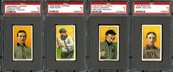 1909-11 T206 EX PSA 5 LOT OF 4 HALL OF FAMERS - CHANCE, DUFFY, JENNINGS, AND WALLACE