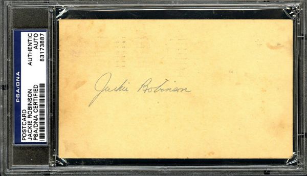 JACKIE ROBINSON SIGNED GOVERNMENT POSTCARD PSA/DNA AUTHENTIC
