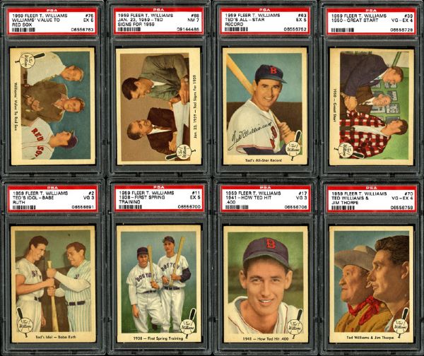 1959 FLEER TED WILLIAMS PSA GRADED COMPLETE SET OF 80 WITH A NM PSA 7 #68