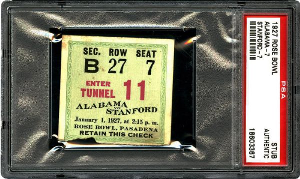 1927 ROSE BOWL (ALABAMA - STANFORD) TICKET STUB PSA AUTHENTIC