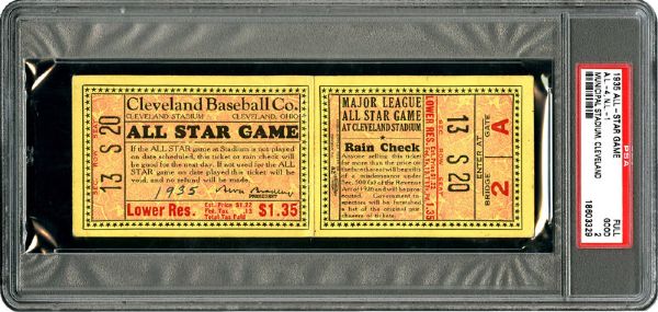 1935 ALL STAR GAME (CLEVELAND) FULL UNUSED TICKET PSA 2 GD