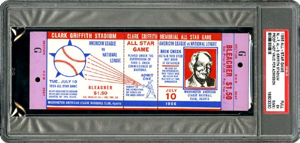 1956 ALL STAR GAME (WASHINGTON) FULL UNUSED TICKET EX PSA 5(MK)