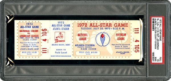 1972 ALL STAR GAME (ATLANTA) FULL UNUSED TICKET VG PSA 3(MK)