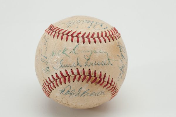 1951 BROOKLYN DODGERS TEAM SIGNED BASEBALL WITH BOXING GREAT JACK DEMPSEY
