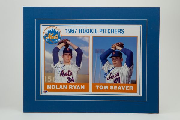 1967 NEW YORK METS ROOKIE PITCHERS AUTOGRAPHED DISPLAY W/ RYAN AND SEAVER (FULL PSA/DNA LOA) 