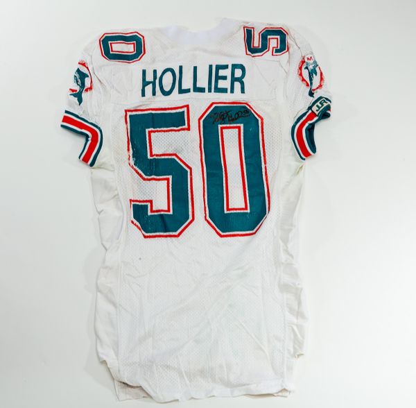 1992 DWIGHT HOLLIER MIAMI DOLPHINS GAME WORN HOME JERSEY