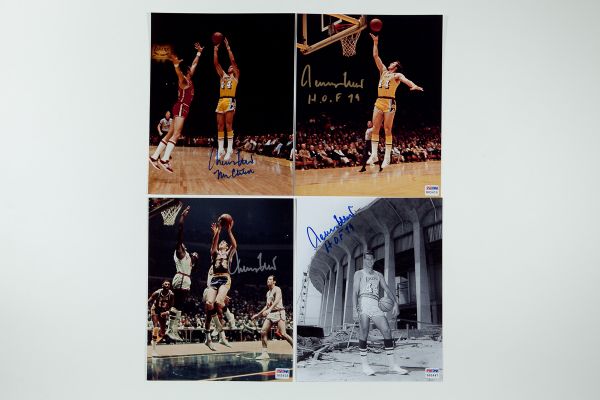 LOT OF (4) JERRY WEST SIGNED AND INSCRIBED 8X10 PHOTOS 