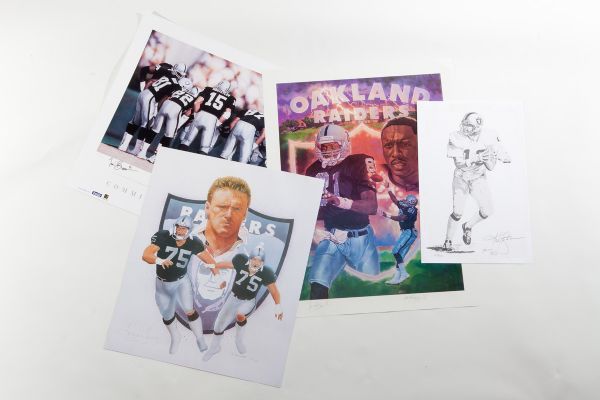 LOT OF (4) OAKLAND RAIDERS SIGNED LITHOGRAPHS