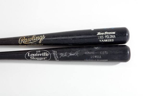 1996 LUIS POLONIA GAME USED BAT - (STEINER LOA) AND 1998 MIKE LOWELL MINOR LEAGUE GAME USED BAT
