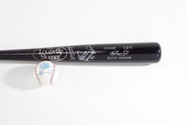 1997 KEN GRIFFEY JR. AUTOGRAPHED GAME-USED BAT AND 1995 ALL-STAR GAME SINGLE-SIGNED BASEBALL