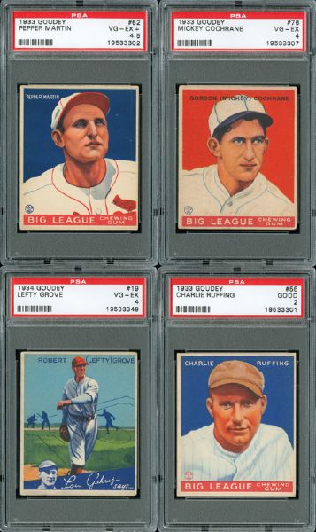 1933 (7) AND 1934 (1) GOUDEY BASEBALL PSA GRADED LOT OF 8 INC. GROVE AND COCHRANE