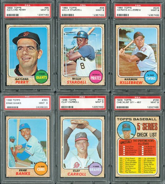 1968 TOPPS BASEBALL MINT PSA 9 LOT 14 INC. BANKS, KILLEBREW, STARGELL, AND PERRY
