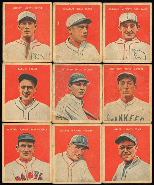 1932 R328 U. S. CARAMEL LOT OF 12 WITH 10 HALL OF FAMERS INC. FOXX AND HORNSBY 