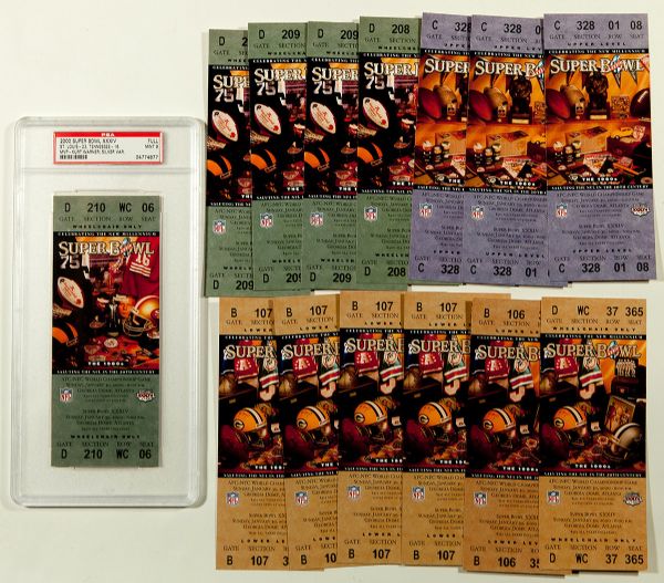 2000 SUPER BOWL XXXIV (ST LOUIS RAMS - TENNESSEE TITANS) FULL UNUSED TICKET LOT OF 15