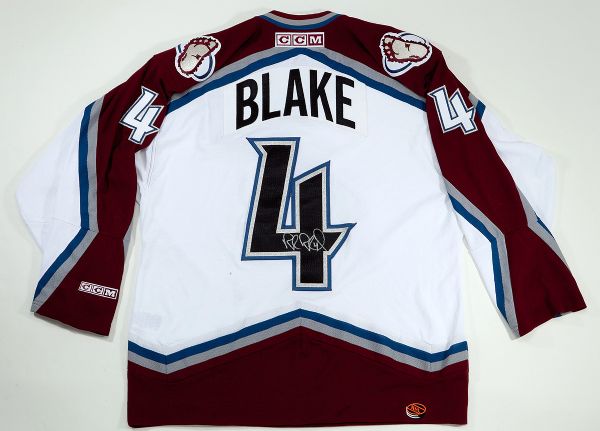 ROB BLAKE AUTOGRAPHED REPLICA AVALANCHE JERSEY & AUTOGRAPHED GAME MODEL STICK