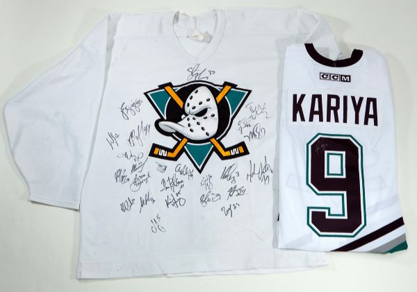 PAIR OF MIGHTY DUCKS OF ANAHEIM SIGNED SWEATERS