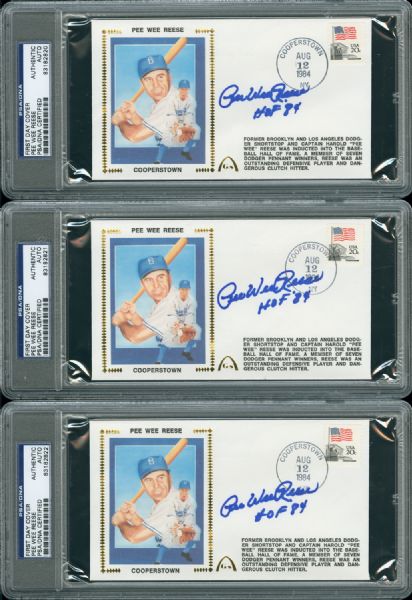LOT OF SEVEN PEE WEE REESE AUTOGRAPHED FDCS WITH HOF NOTATION