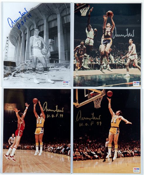 LOT OF (4) JERRY WEST SIGNED AND INSCRIBED 8 X 10 PHOTOS 