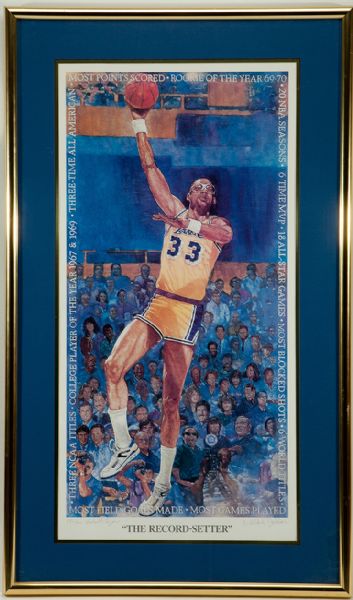 KAREEM ABDUL-JABBAR AUTOGRAPHED FRAMED LIMITED EDITION LITHOGRAPH "THE RECORD SETTER"