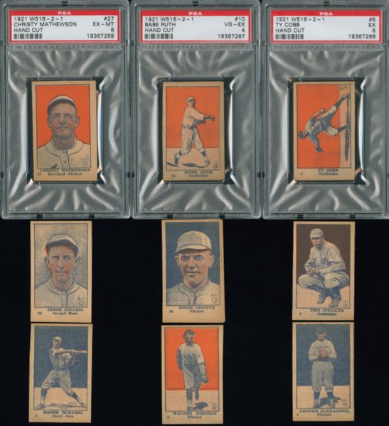 1921 W516-2-1 PARTIAL SET (20/30) INC RUTH, COBB, MATHEWSON, SPEAKER, JOHNSON, ALEXANDER, HORNSBY, CICOTTE, AND  OTHER HOFERS