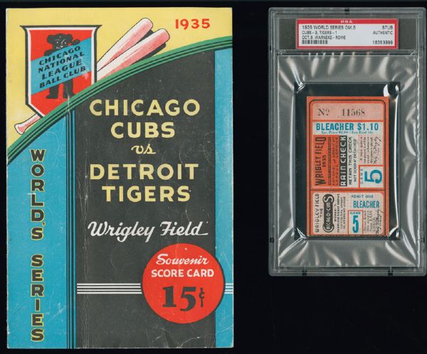 1935 CHICAGO CUBS WORLD SERIES PROGRAM AND TICKET STUB