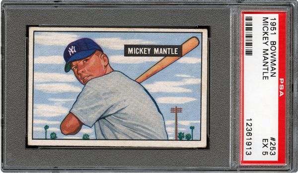 1951 BOWMAN #253 MICKEY MANTLE ROOKIE EX PSA 5