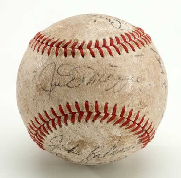 NEW YORK YANKEE AND BROOKLYN DODGER SIGNED BASEBALL INCLUDING DIMAGGIO, MANTLE, J. ROBINSON, KOUFAX AND OTHERS