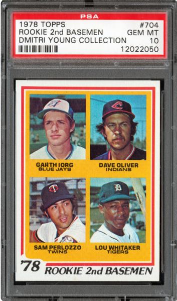 1978 TOPPS #704 LOU WHITAKER GEM MINT PSA 10 (1/20) - DMITRI YOUNG COLLECTION
