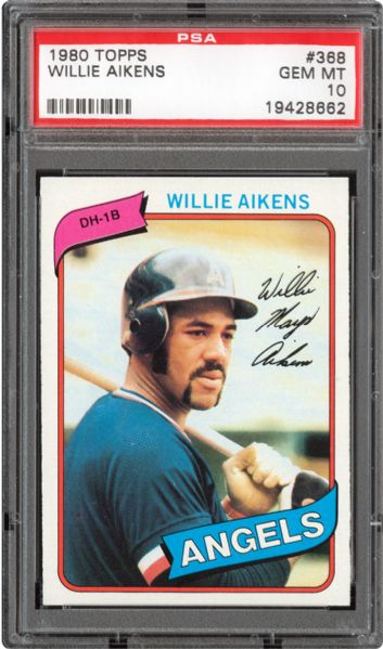 1980 TOPPS #368 WILLIE AIKENS GEM MINT PSA 10 (1/12) - DMITRI YOUNG COLLECTION