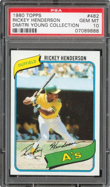 1980 TOPPS #482 RICKEY HENDERSON GEM MINT PSA 10 (1/10) - DMITRI YOUNG COLLECTION