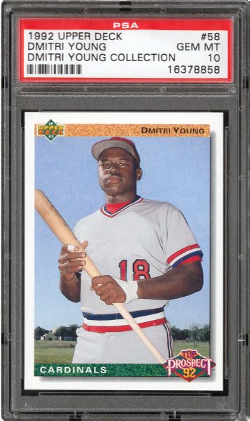 1992 UPPER DECK #58 DMITRI YOUNG GEM MINT PSA 10 (1/4) - DMITRI YOUNG COLLECTION