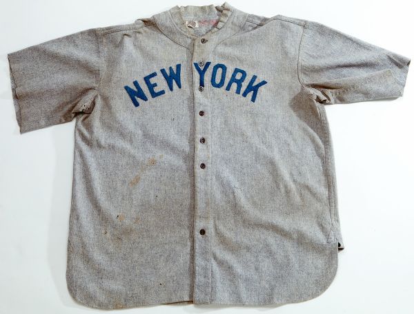 C.1920 BABE RUTH NEW YORK YANKEES GAME WORN ROAD JERSEY - EARLIEST KNOWN BABE RUTH JERSEY EXTANT (MEARS A8)