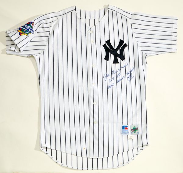 1998 JOE TORRE NEW YORK YANKEES AUTOGRAPHED AND GAME WORN WORLD SERIES HOME JERSEY (STEINER/TORRE LOA)
