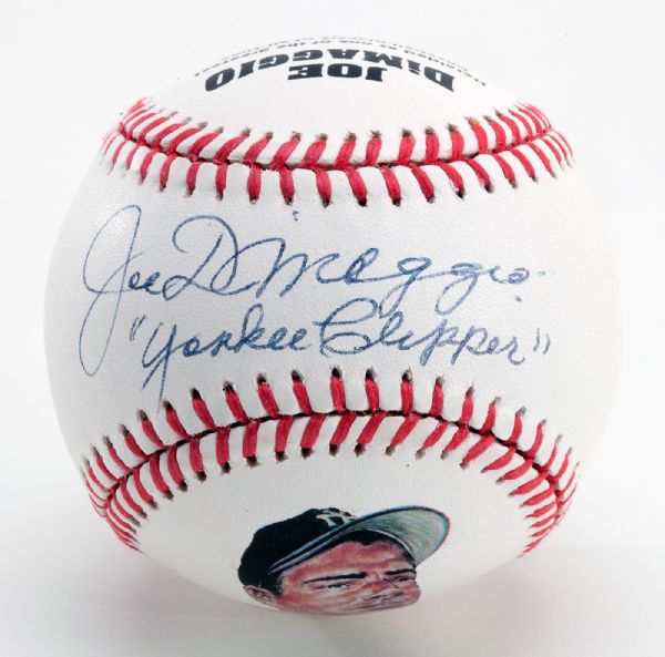JOE DIMAGGIO AUTOGRAPHED AND INSCRIBED "YANKEE CLIPPER" PHOTO BASEBALL