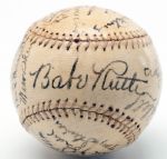 1938 BROOKLYN DODGERS TEAM SIGNED BASEBALL FEATURING BABE RUTH
