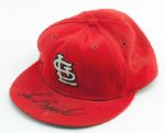 LOU BROCK GAME WORN AND AUTOGRAPHED ST LOUIS CARDINALS CAP WORN THE NIGHT OF HIS RECORD BREAKING STOLEN BASE #893