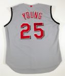 1999 DMITRI YOUNG AUTOGRAPHED CINCINNATI REDS GAME WORN ROAD JERSEY (LOA FROM DMITRI YOUNG)