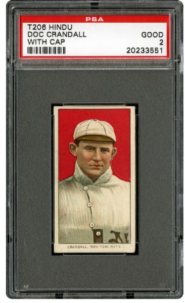  1909-11 T206 RED HINDU BACK DOC CRANDALL (WITH CAP) GD PSA 2