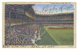 BABE RUTH AUTOGRAPHED YANKEE STADIUM POSTCARD SIGNED ON BABE RUTH DAY - APRIL 27, 1947