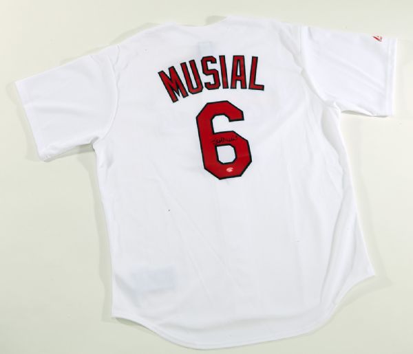 STAN MUSIAL SIGNED MITCHELL AND NESS REPLICA JERSEY