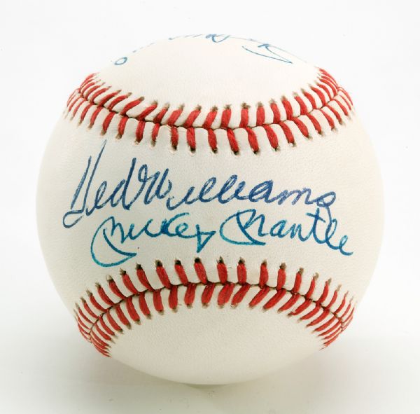 MANTLE, WILLIAMS, AND MUSIAL SIGNED BASEBALL PSA/DNA