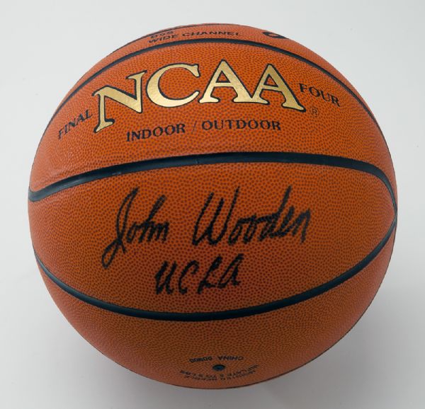 JOHN WOODEN SIGNED RAWLINGS FINAL FOUR BASKETBALL INSCRIBED "UCLA"