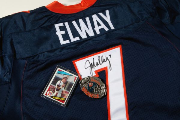 JOHN ELWAY SIGNED REPLICA JERSEY AND ROOKIE CARD