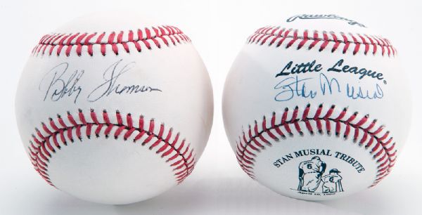 LOT OF (2) SINGLE SIGNED BASEBALLS STAN MUSIAL AND BOBBY THOMSON
