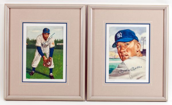 MANTLE AND MAYS LOT OF (2) SIGNED MARRIOTT 1953 TOPPS LIMITED EDITION LITHOGRAPH ARTWORK