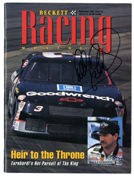 SEPTEMBER 1984 FIRST ISSUE BECKETT RACING MONTHLY PRICE GUIDE SIGNED BY DALE EARNHARDT AND JEFF GORDON