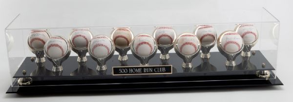 500 HR CLUB LOT OF (11) SINGLE SIGNED BASEBALLS INC MANTLE, WILLIAMS, MAYS, AND 8 OTHERS