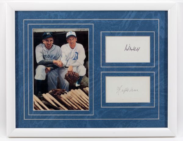 LEFTY GROVE AND CARL HUBBELL SIGNED 3 X 5 INDEX CARDS WITH PICTURE