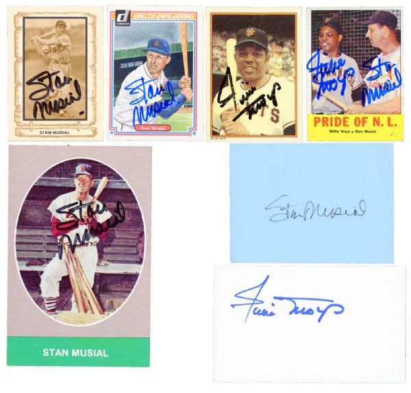 LOT OF (7) STAN MUSIAL AND WILLIE MAYS SIGNED ITEMS